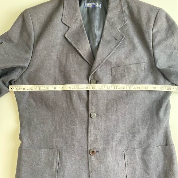 Structure Mens Linen Blazer Sport Coat Size 38 Blue Unstructured Pockets - Picture 8 of 15